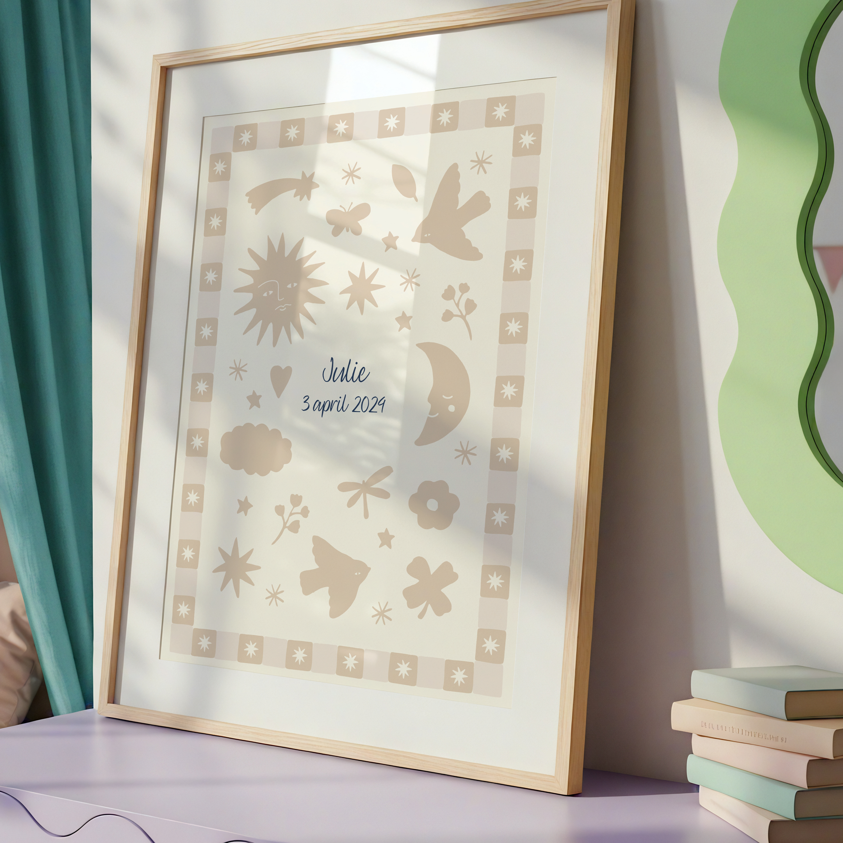 Beige geboorte poster