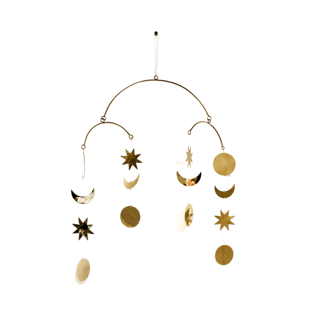 Brass mobile moon and stars