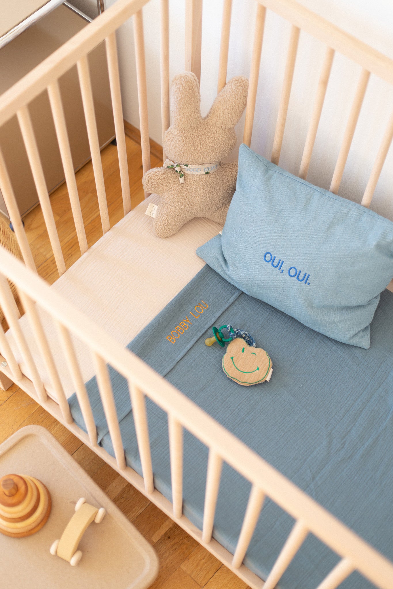 Flat sheet cot misty blue
