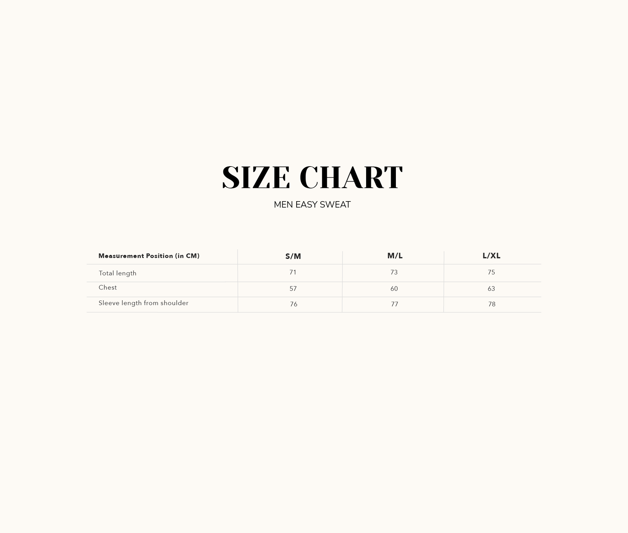 Maattabel mannen sweater