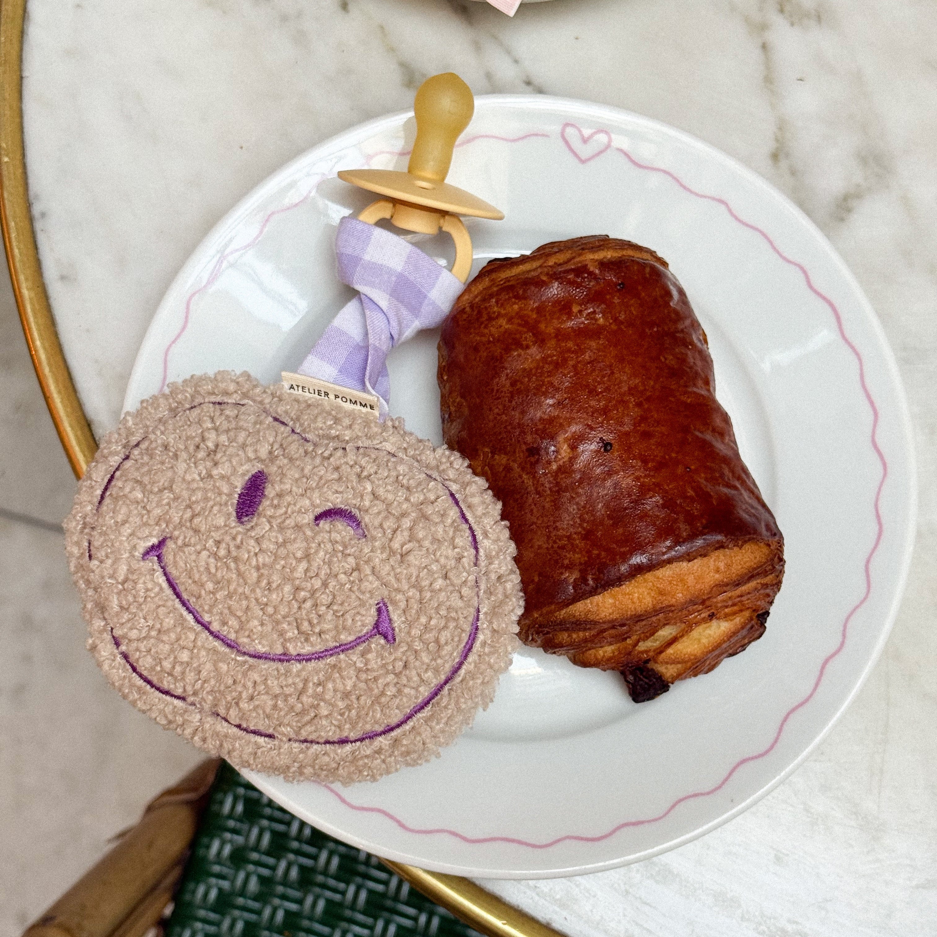 speenkoord smiley paars lila geruit teddy