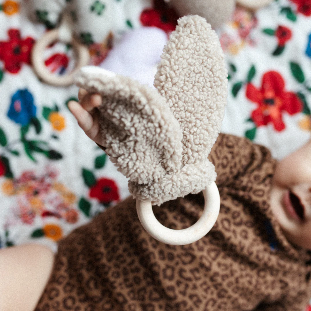 Oortjes van teddy aan een bijtring