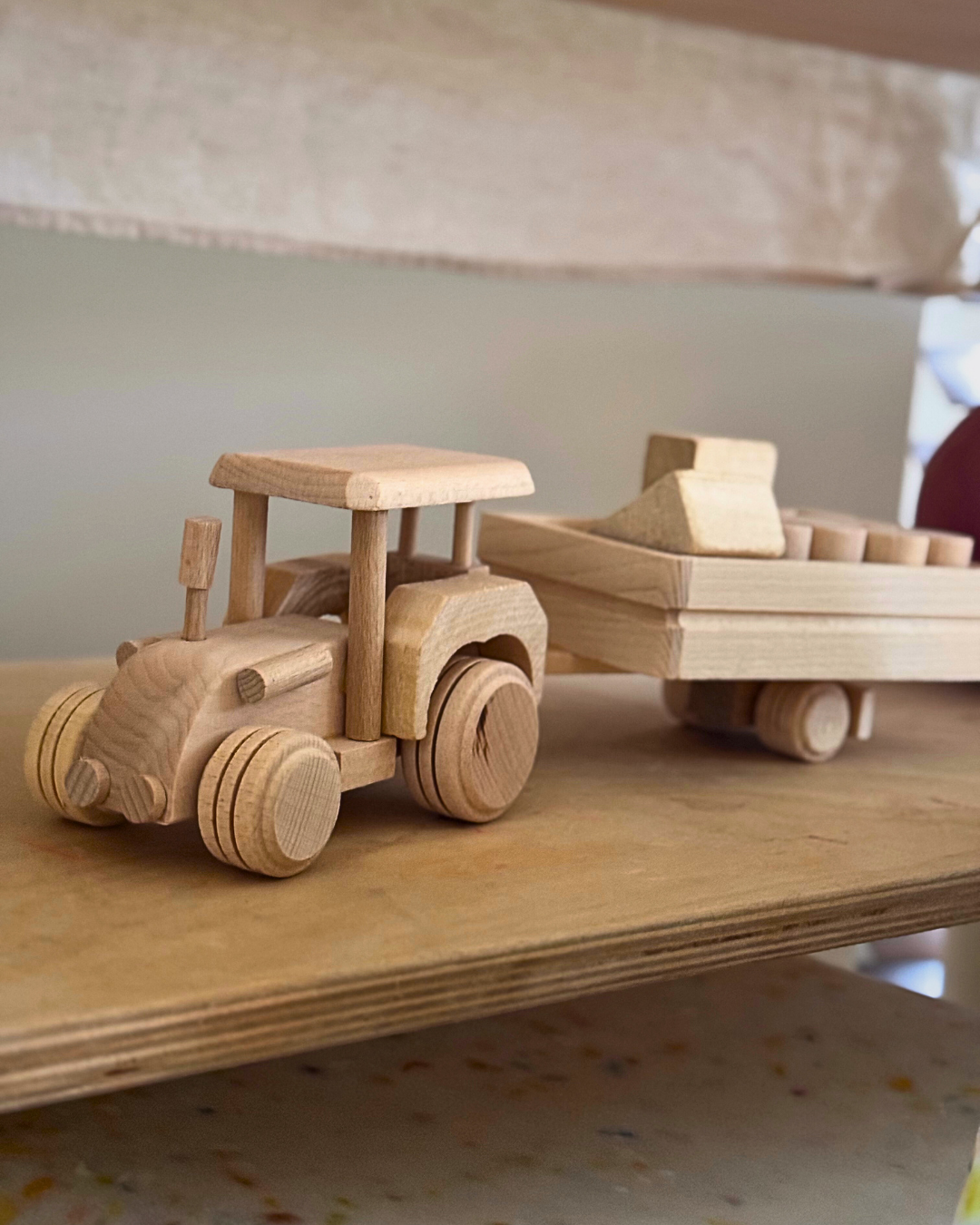 WOODEN TOY | TRACTOR WITH TRAILER &amp; BLOCKS