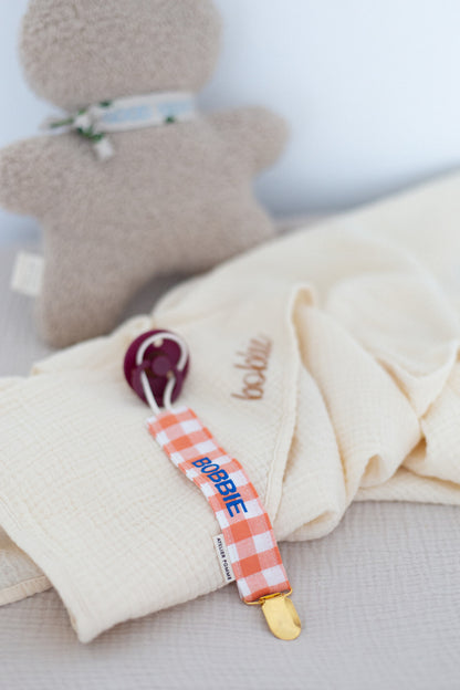 PACIFIER CORD  CHECKED | OOPSY ORANGE