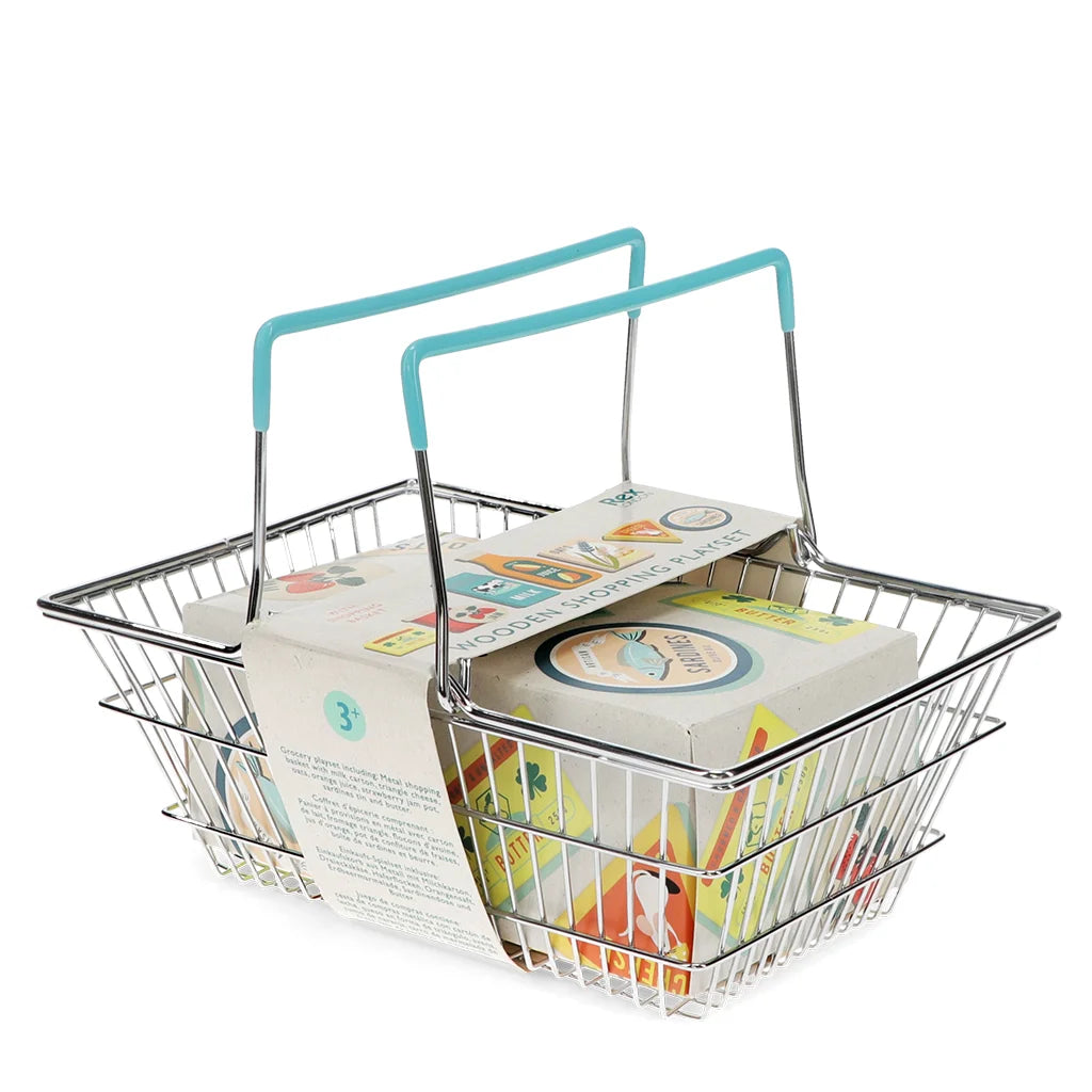 Wooden shopping playset with basket
