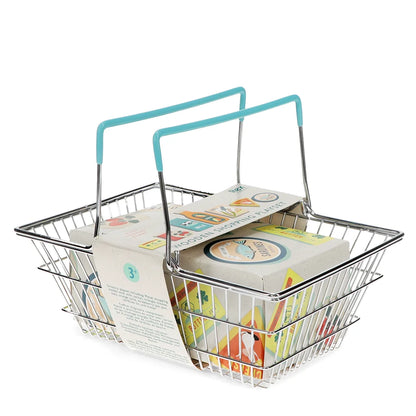 Wooden shopping playset with basket